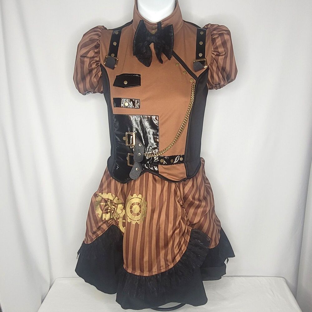 Amscan Girls Steampunk Costume Dress Size 14 L Brown Black